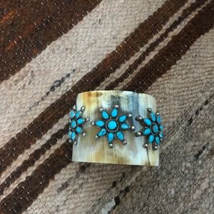 Real turquoise cow horn cuff